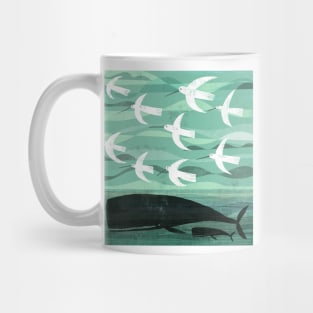 Whale and baby with flying birds Mug